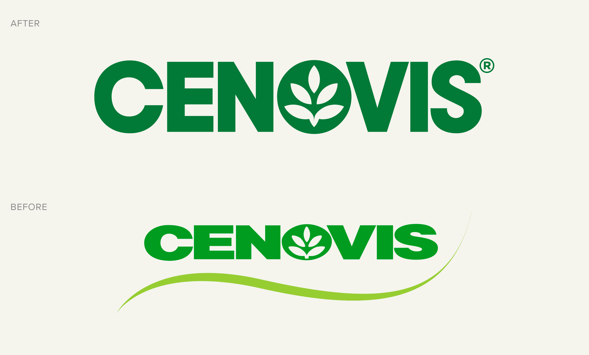 Cenovis logo, before and after