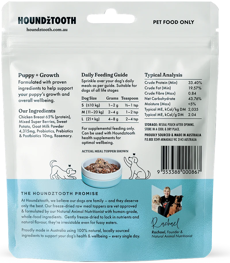 Puppy + Growth, back of pack