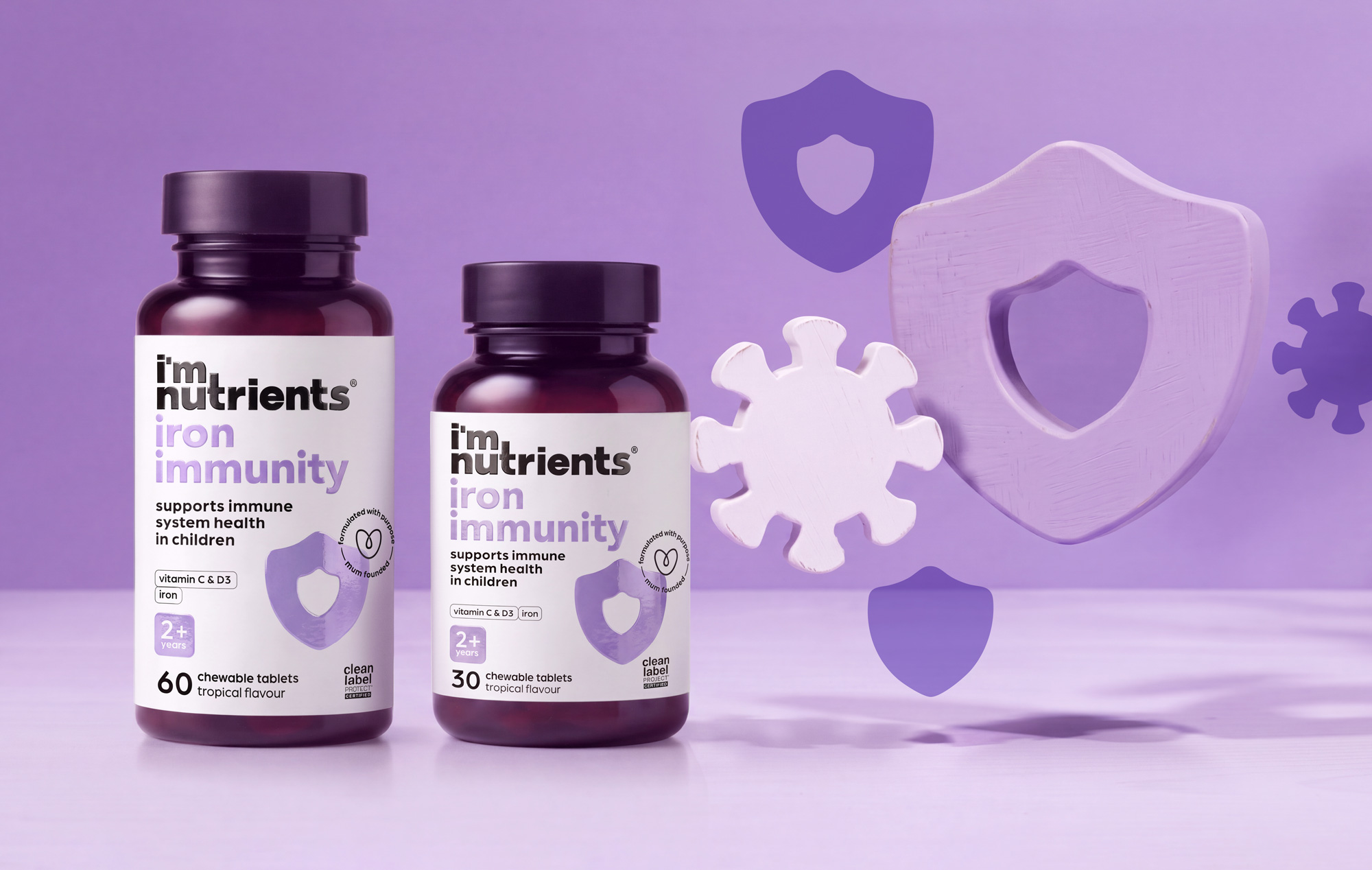 I'm Nutrients Iron Immunity bottles with purple shield forms