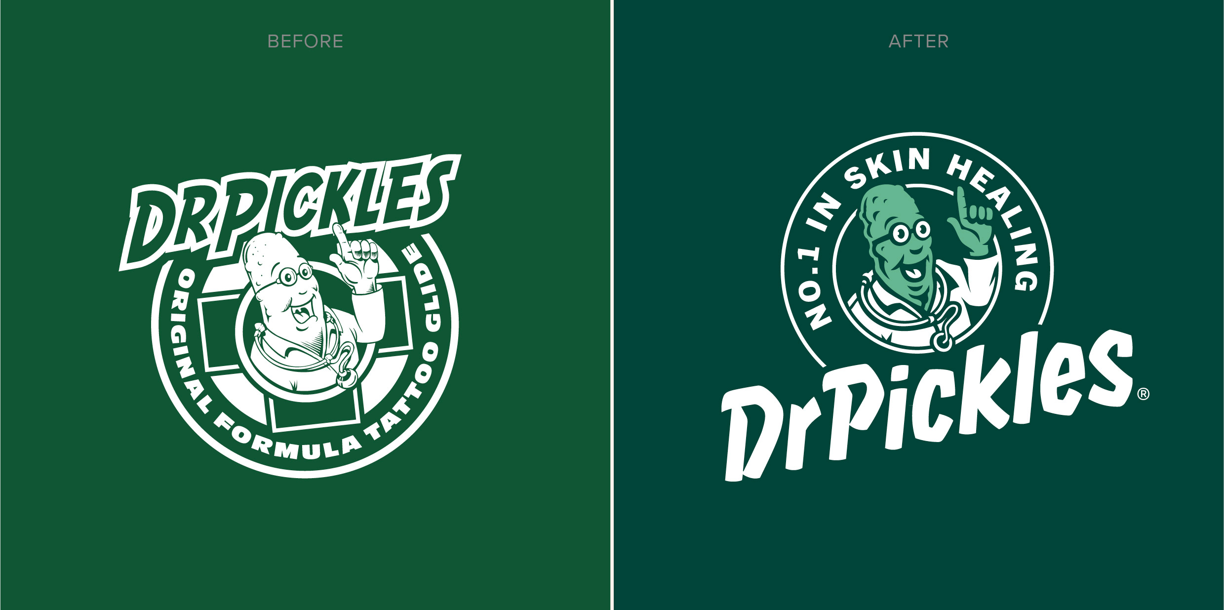 Dr Pickles logo before and after